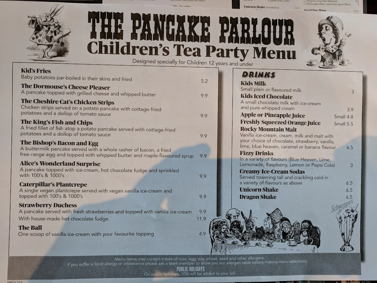 Menu, The Pancake Parlour Plenty Valley