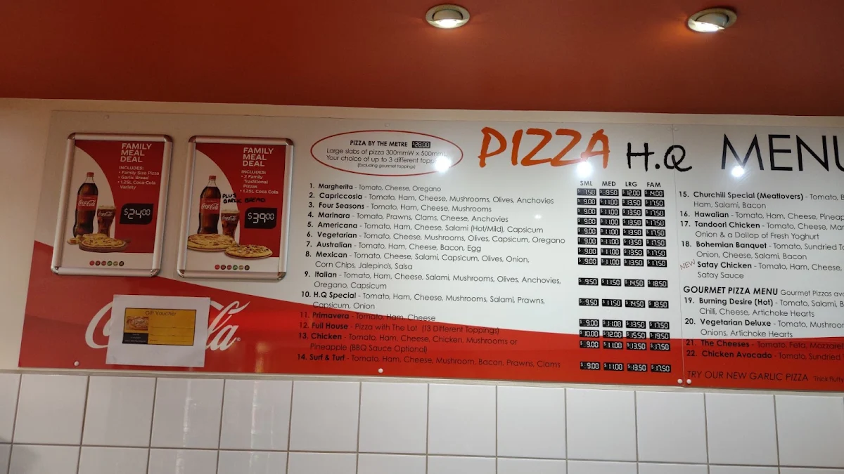 Menu, Pizza HQ Churchill