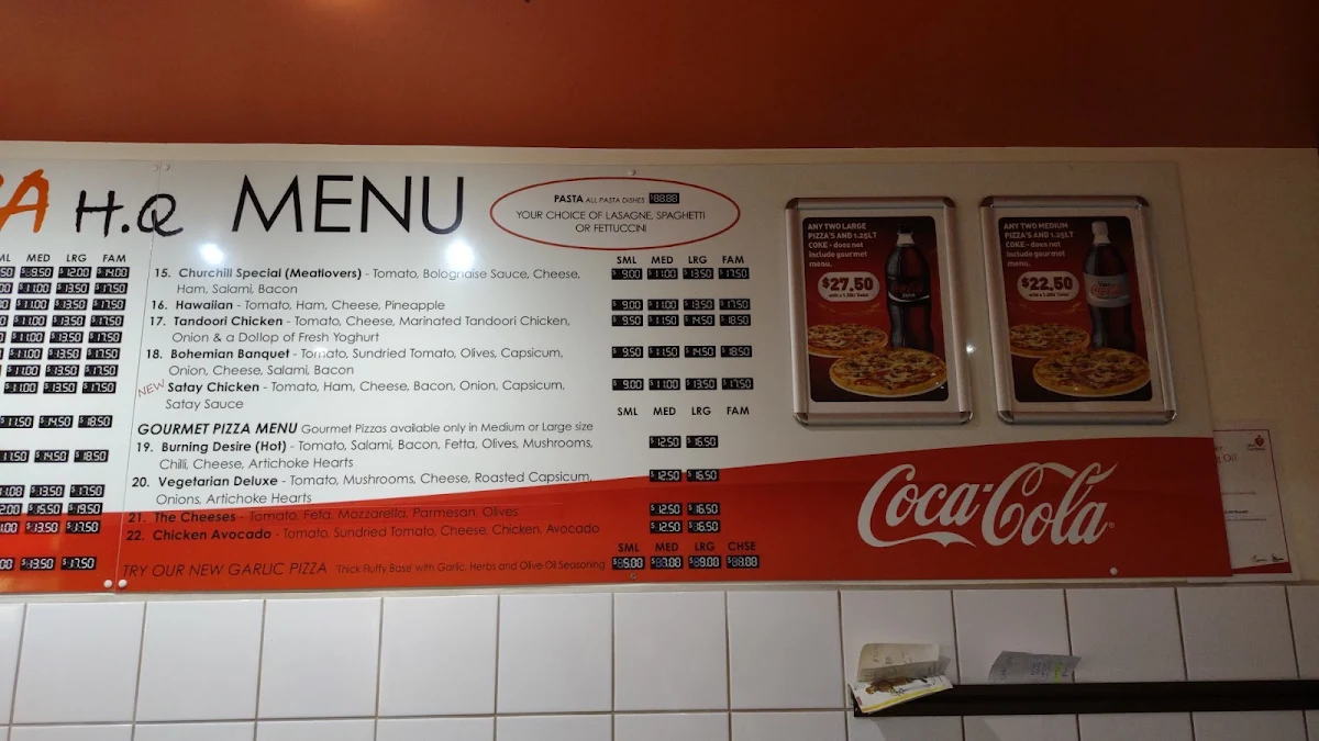 Menu, Pizza HQ Churchill