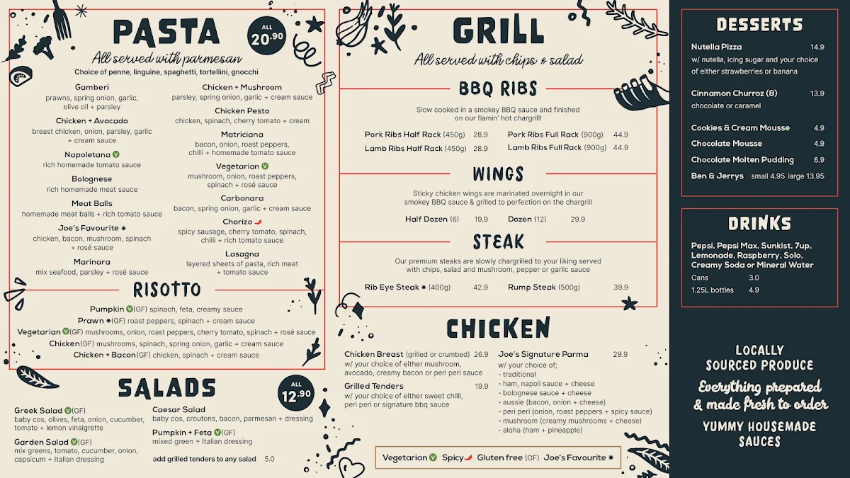 Menu, Smokin' Joe's Pizza & Grill - Mornington