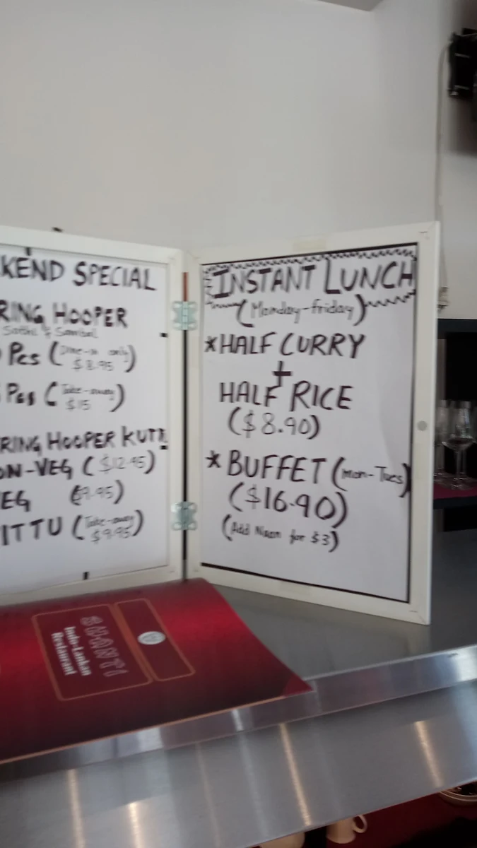 Menu, Shanti Indo-Lankan Restaurant
