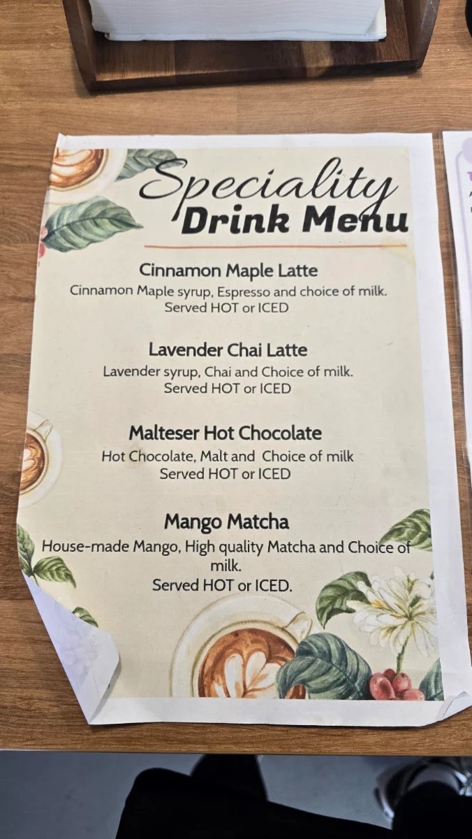 Menu, Fern and Me coffeehouse (Bean Junkie)