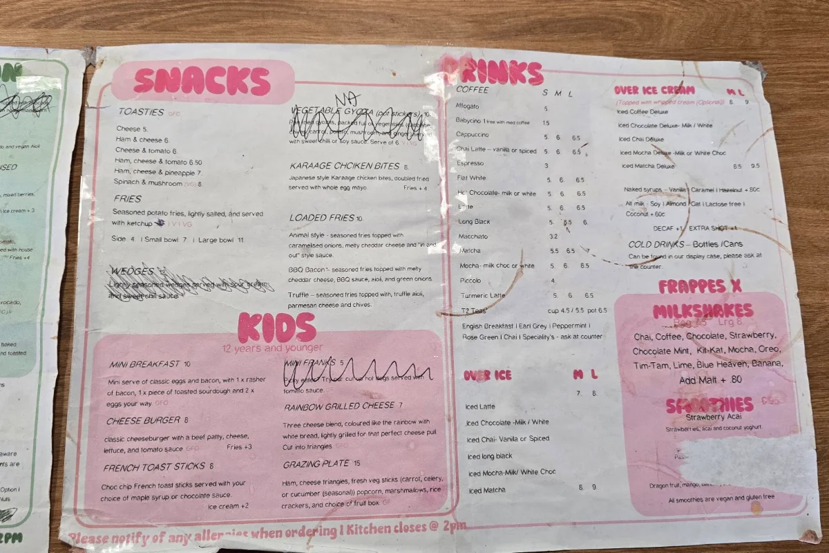 Menu, Fern and Me coffeehouse (Bean Junkie)