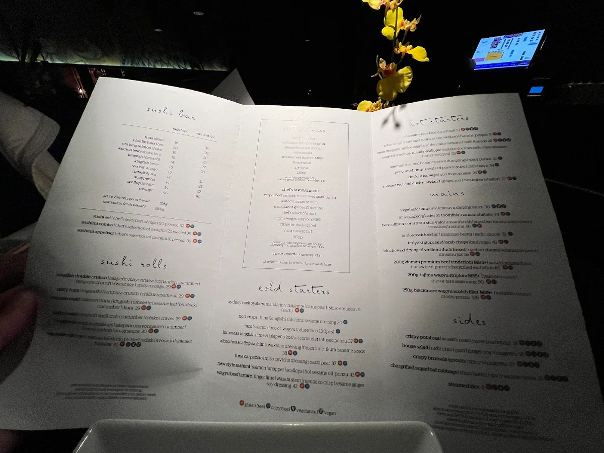 Menu, Saké Restaurant & Bar, The Rocks