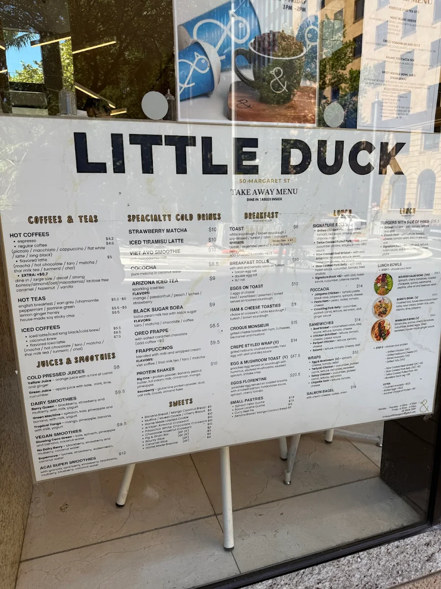 Menu, Little Duck 50 Margaret St