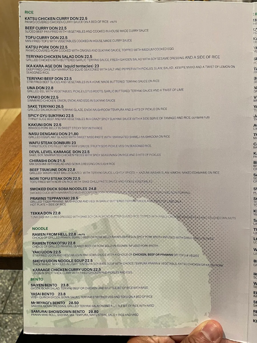 Menu, Infinite Wasabi