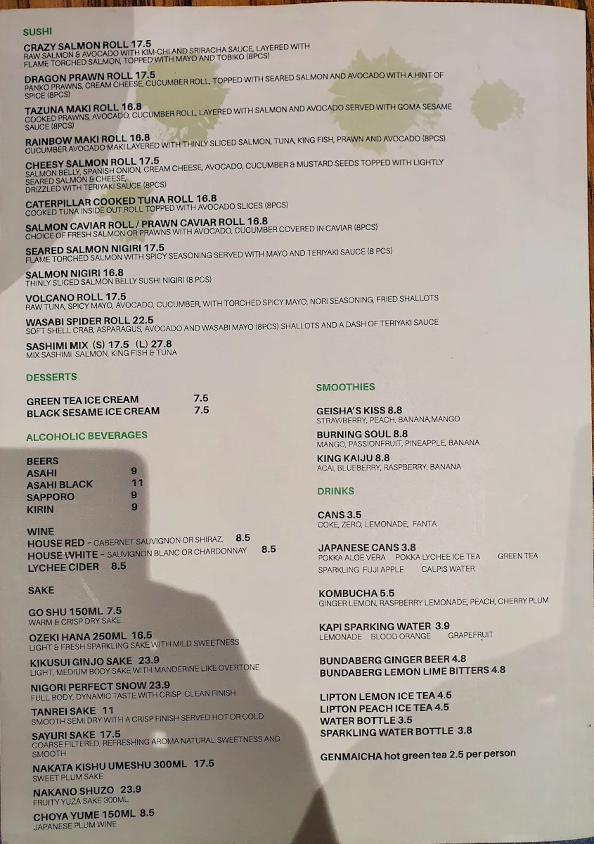 Menu, Infinite Wasabi