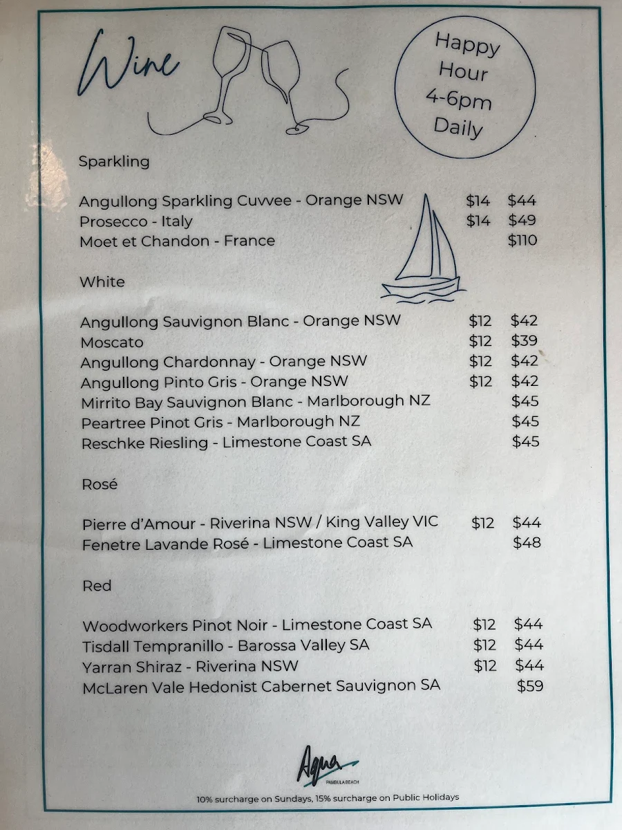 Menu, Aqua Pambula Beach