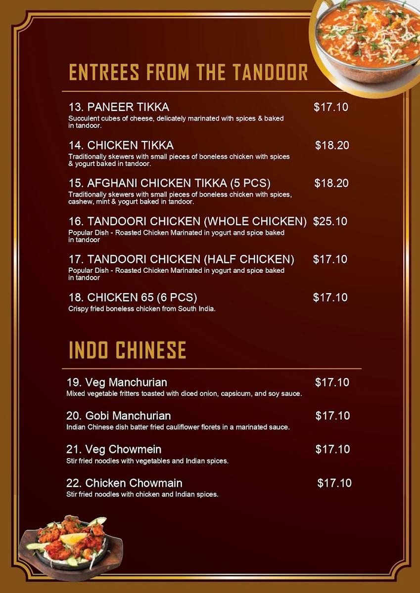Menu, Ghazal Indian Restaurant – Buffet & Bar | Werribee
