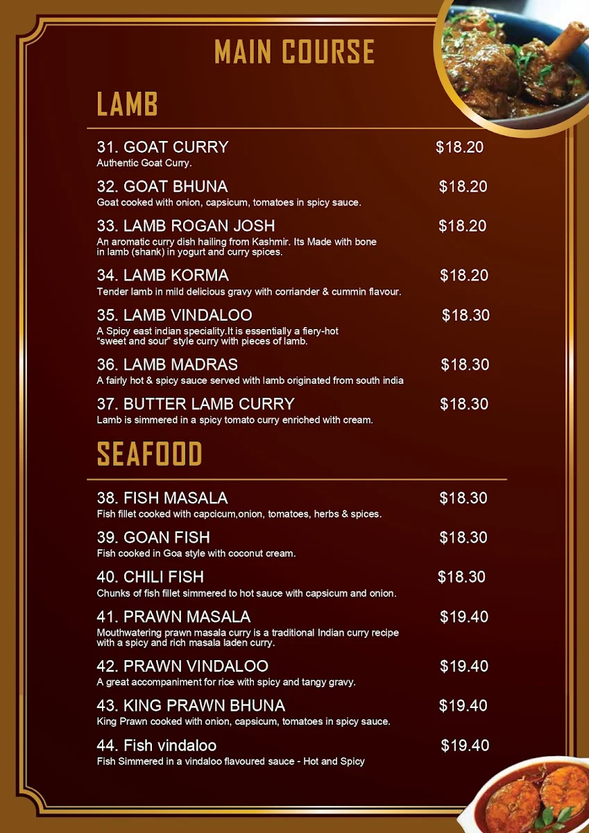 Menu, Ghazal Indian Restaurant – Buffet & Bar | Werribee