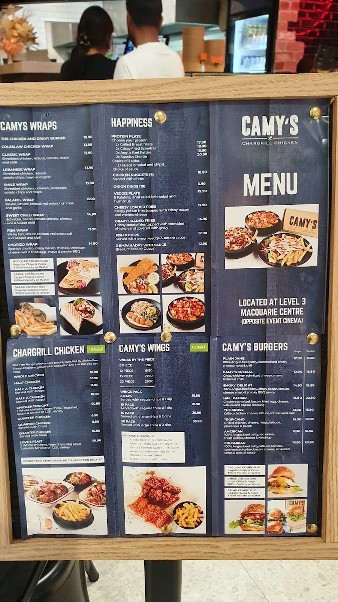 Menu, Camy's Chargrill Chicken Macquarie Centre