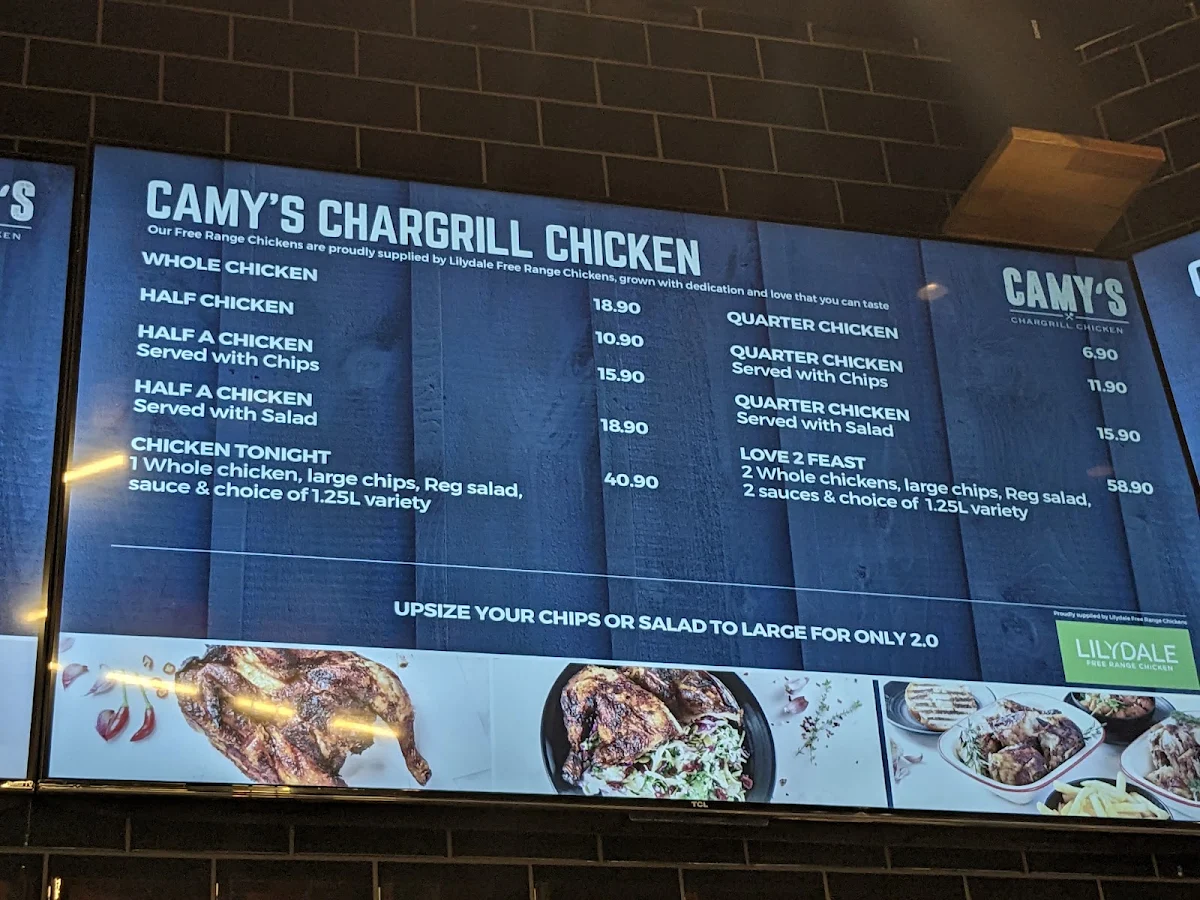 Menu, Camy's Chargrill Chicken Macquarie Centre