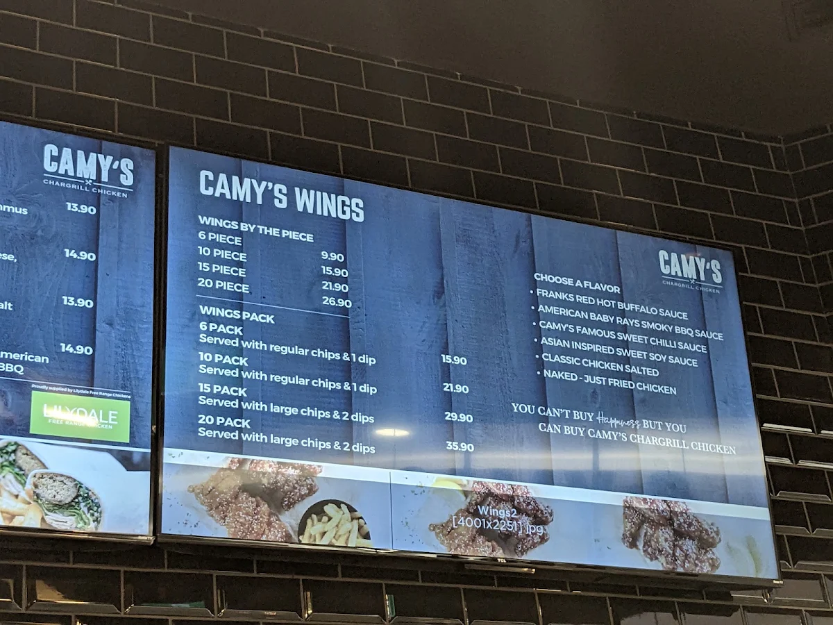 Menu, Camy's Chargrill Chicken Macquarie Centre