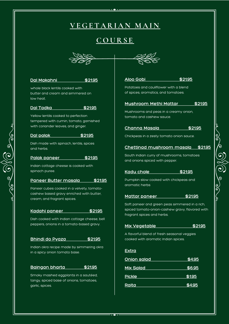 Menu, 3 Sister Indian Restaurant