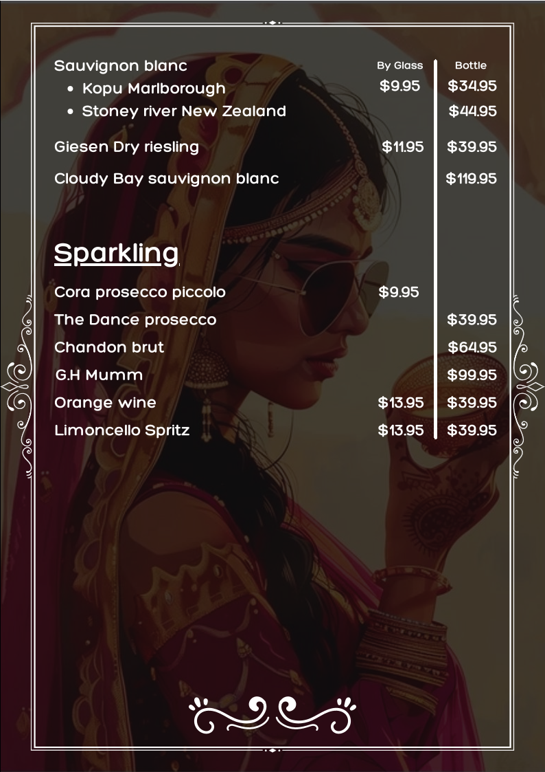Menu, 3 Sister Indian Restaurant