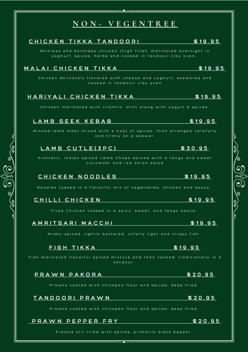 Menu, 3 Sister Indian Restaurant