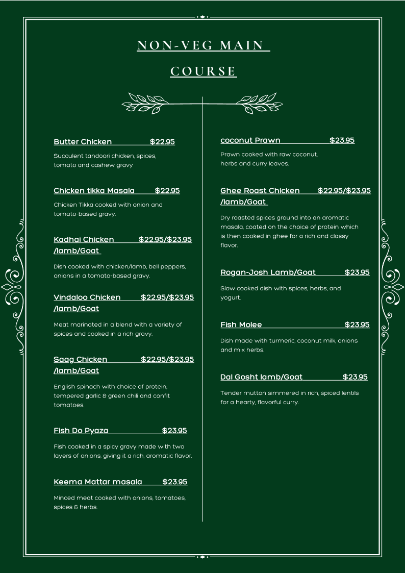 Menu, 3 Sister Indian Restaurant