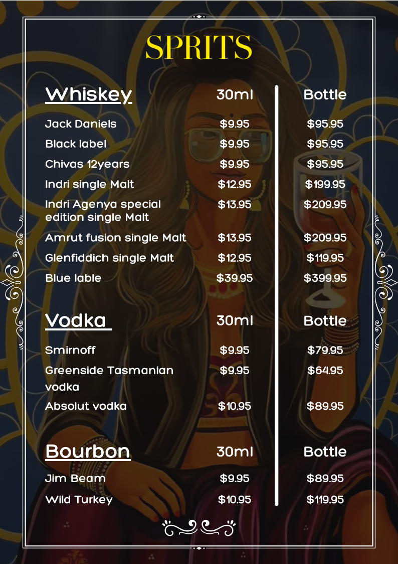 Menu, 3 Sister Indian Restaurant