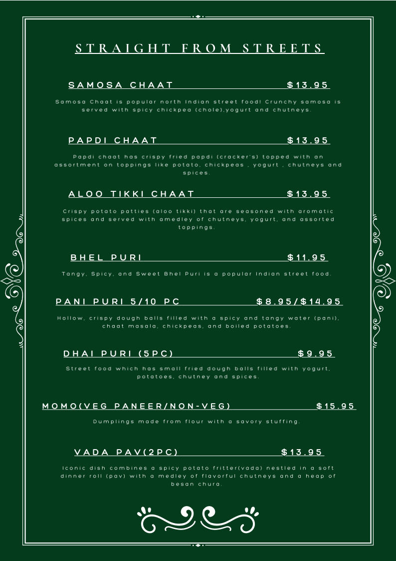 Menu, 3 Sister Indian Restaurant