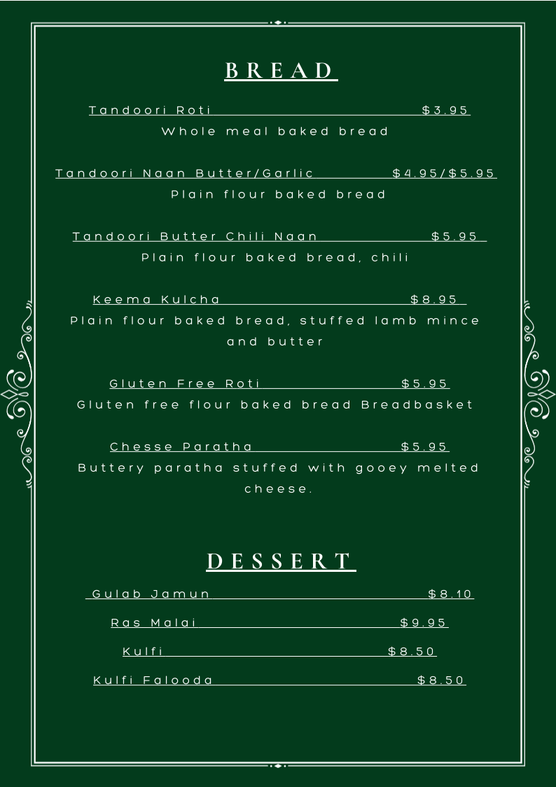 Menu, 3 Sister Indian Restaurant