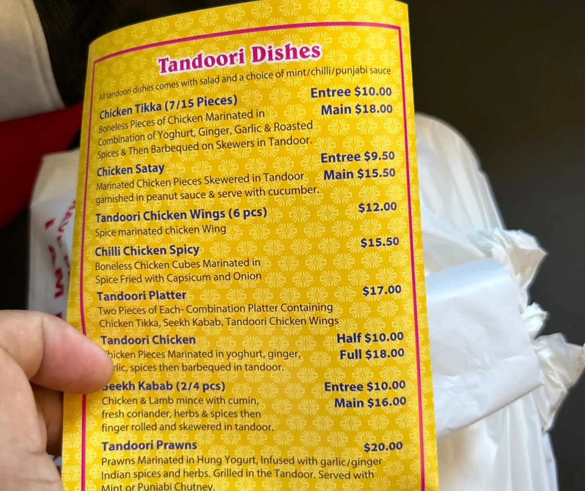 Menu, Punjabi Tadka Indian Cuisine