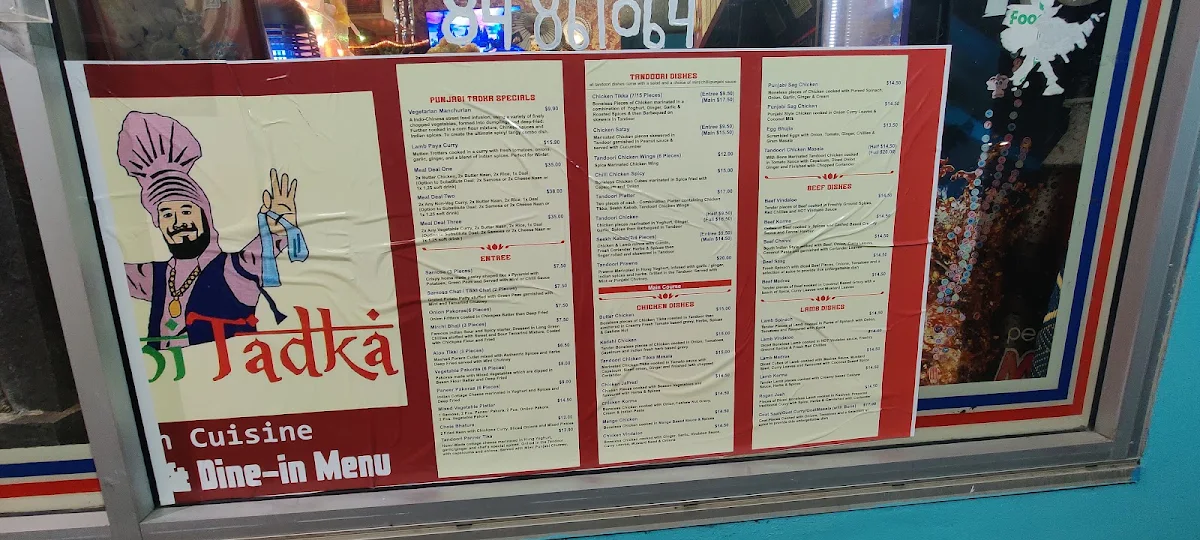 Menu, Punjabi Tadka Indian Cuisine