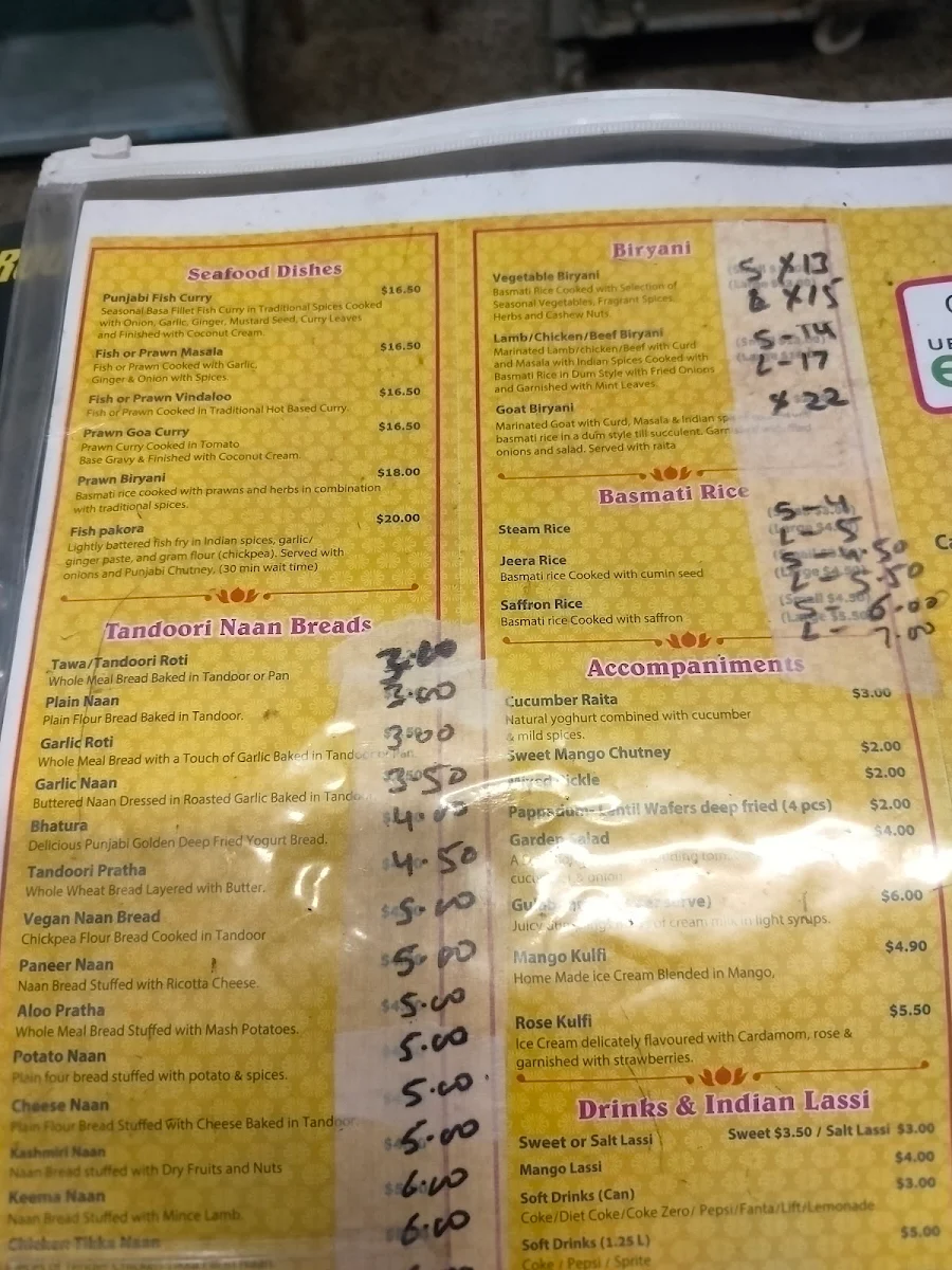 Menu, Punjabi Tadka Indian Cuisine