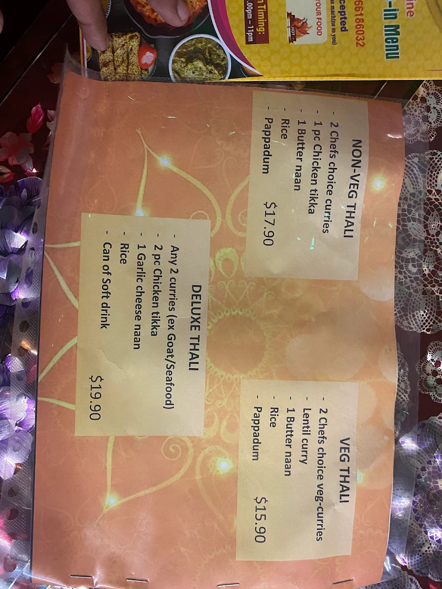 Menu, Punjabi Tadka Indian Cuisine