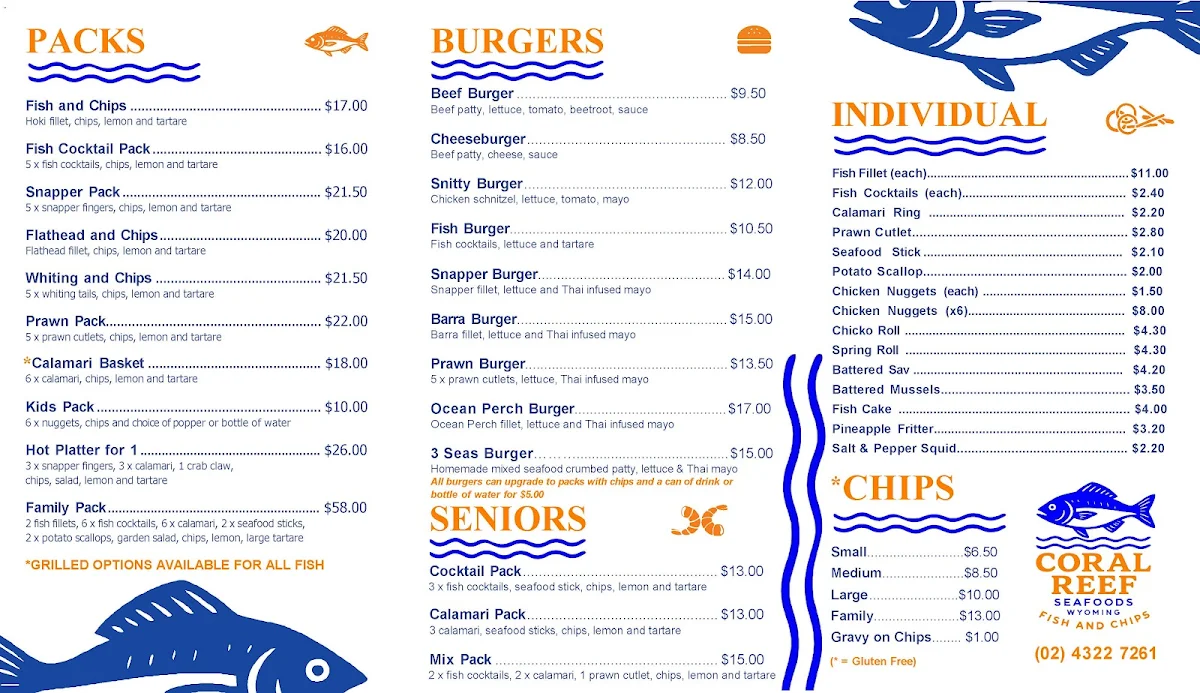 Menu, Coral Reef Seafoods