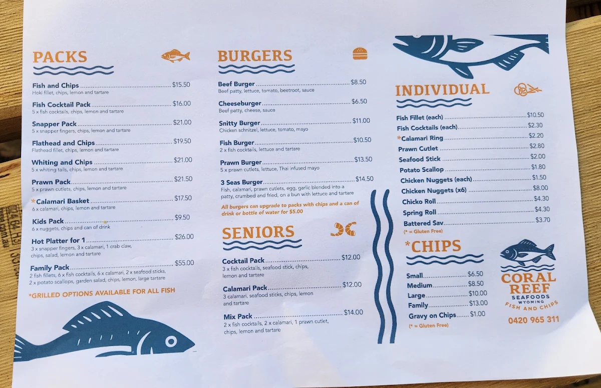 Menu, Coral Reef Seafoods