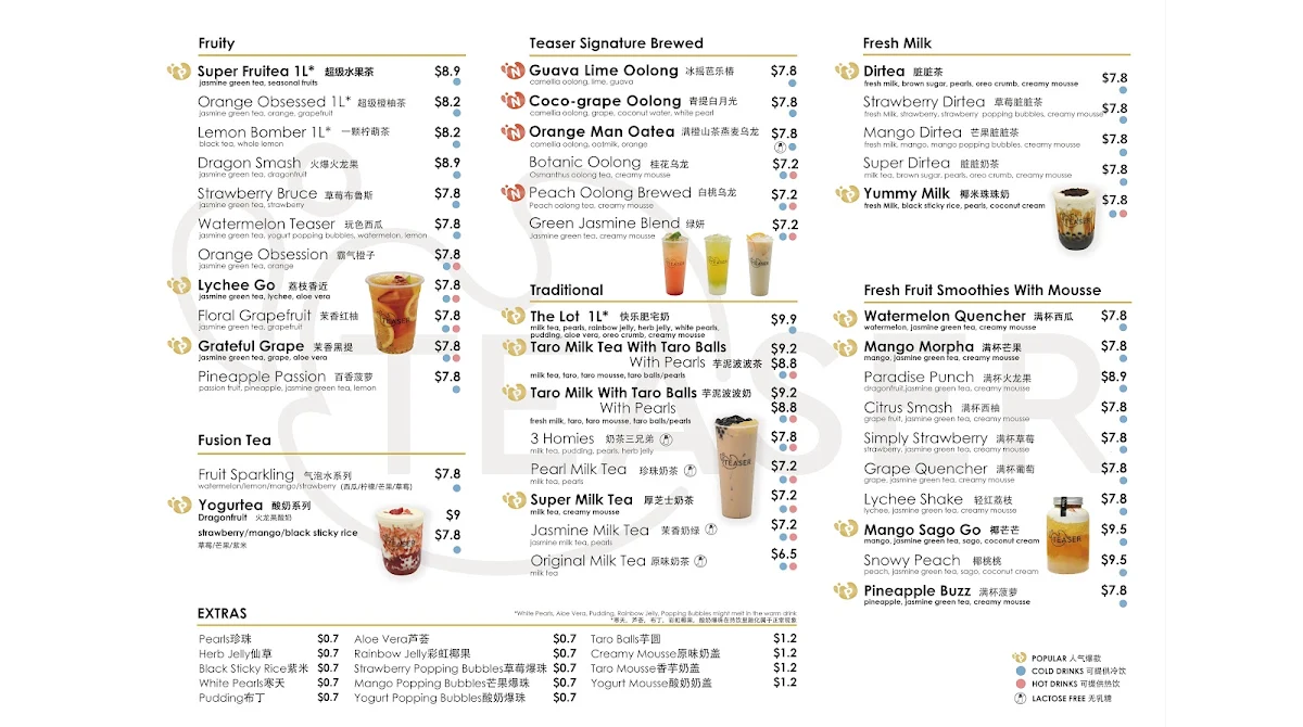 Menu, Teaser Warrnambool