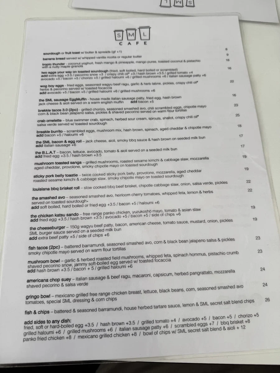 Menu, SML Cafe