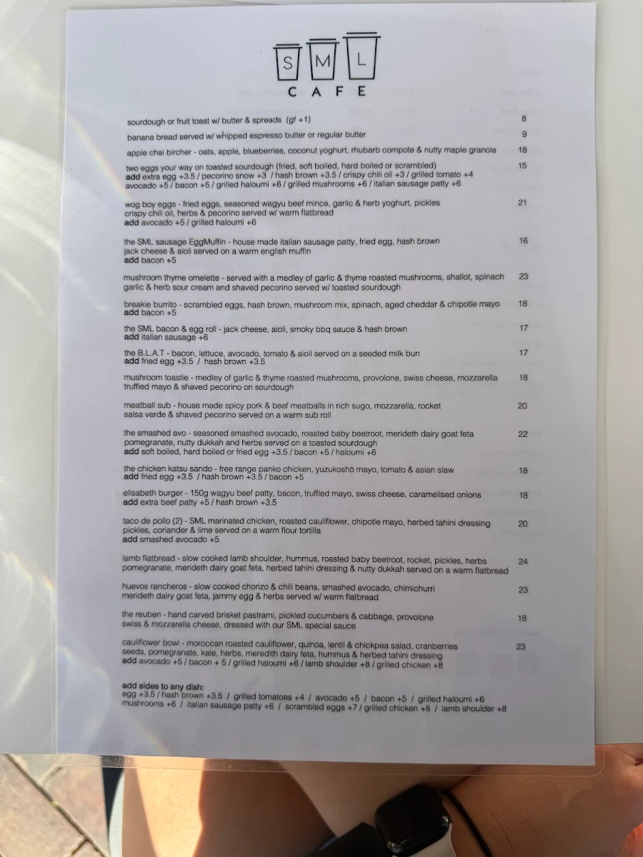 Menu, SML Cafe