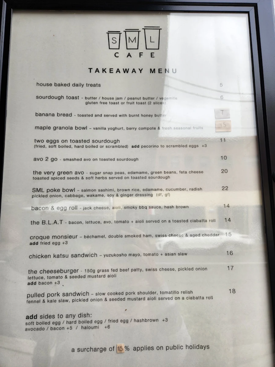 Menu, SML Cafe