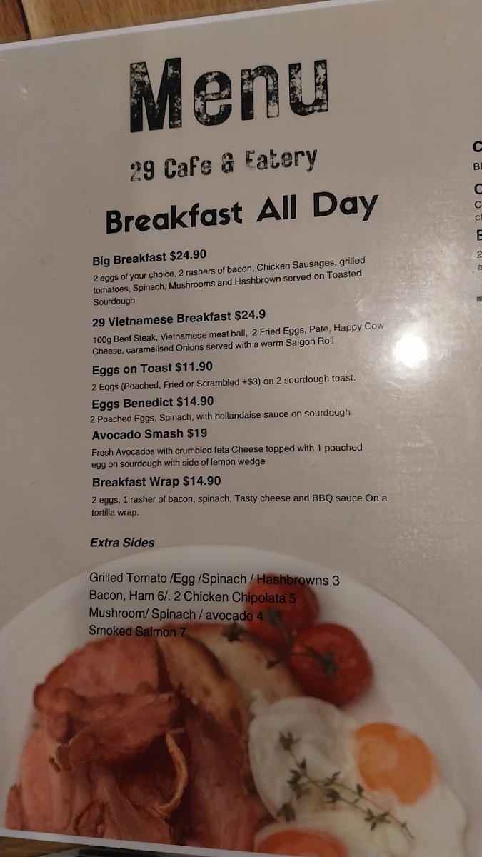 Menu, 29 Cafe & Eatery