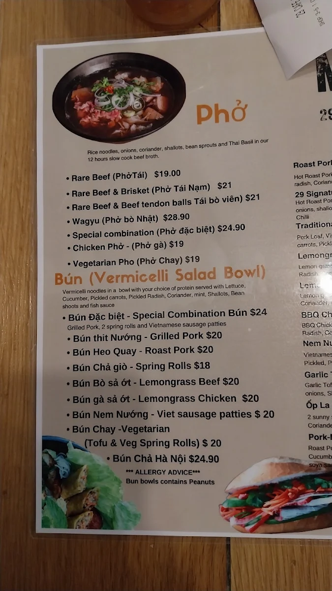 Menu, 29 Cafe & Eatery