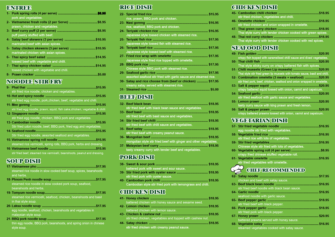 Menu, Green Street Take away ( Delicious on green )