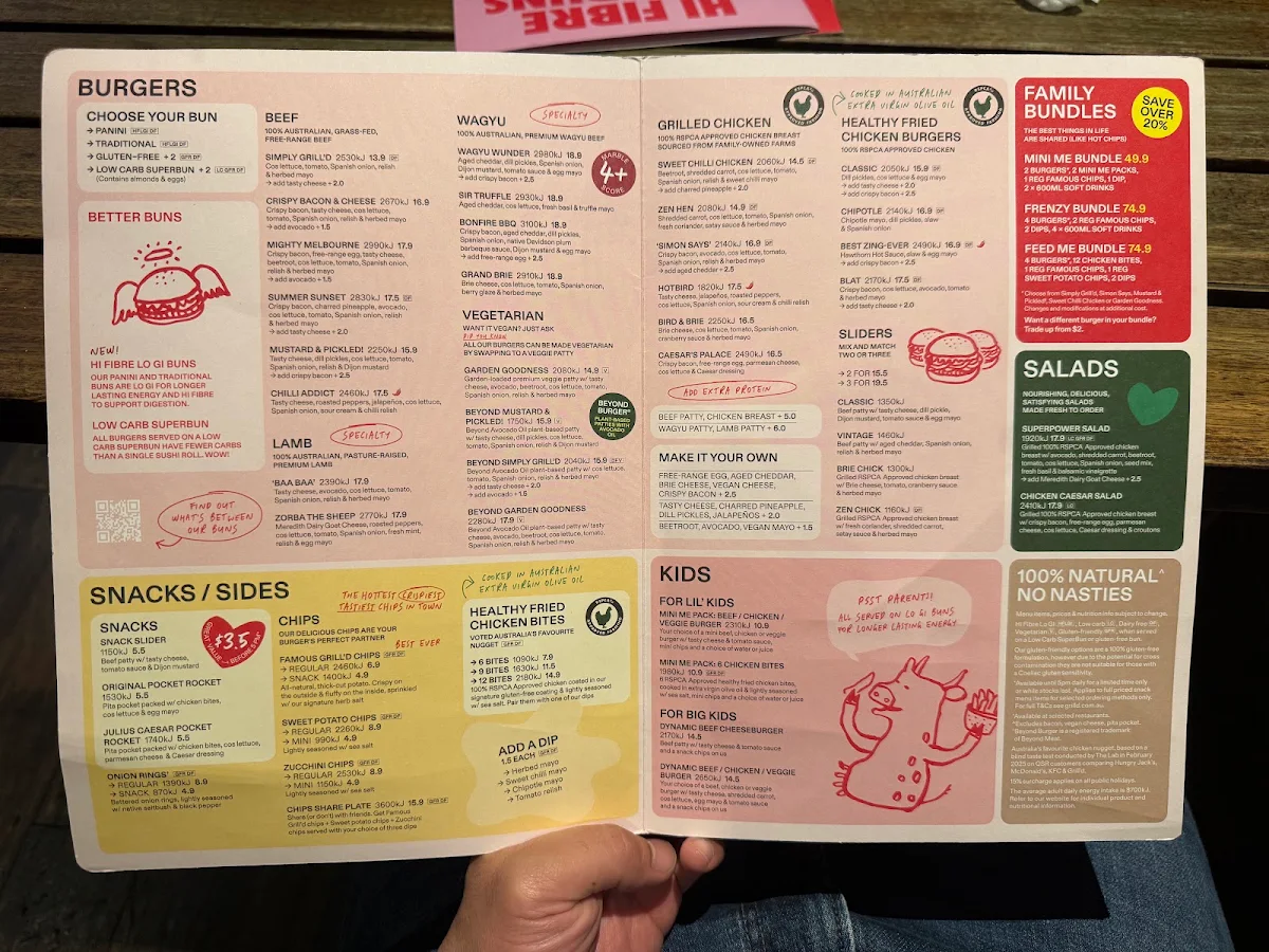 Menu, Grill'd Burgers - Southland