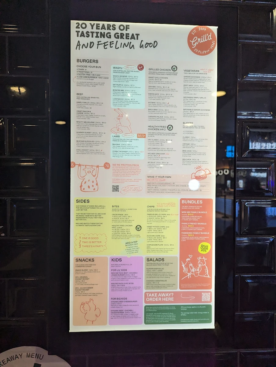 Menu, Grill'd Burgers - Southland