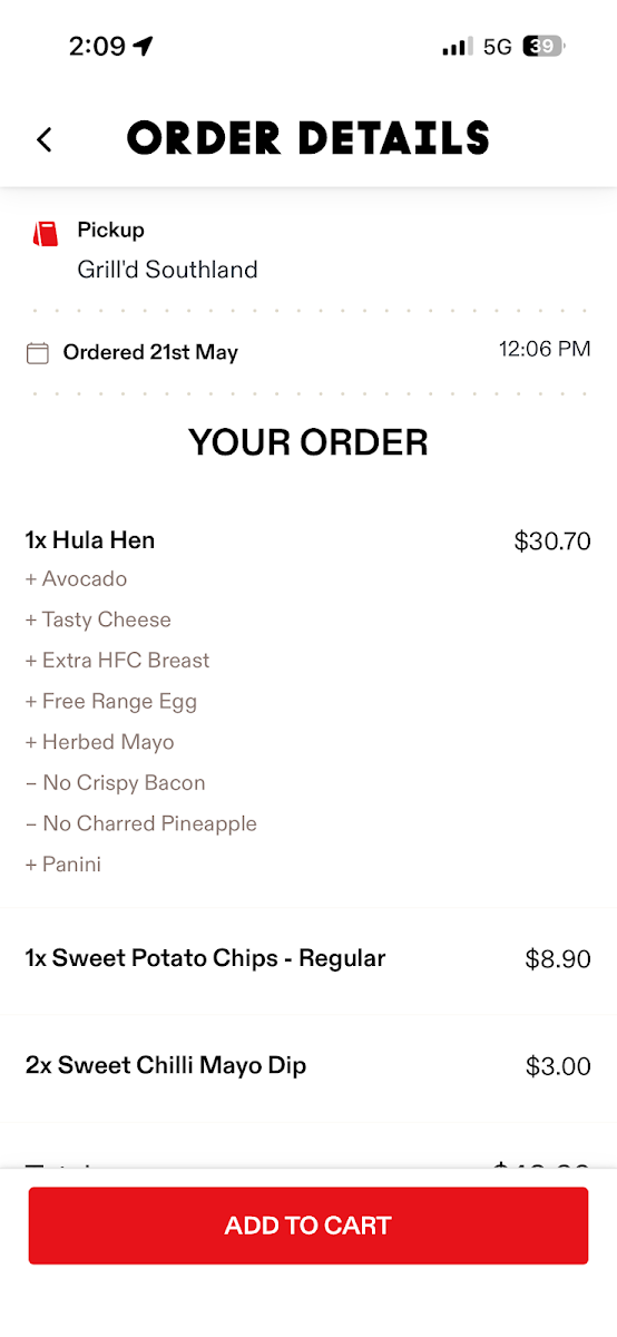 Menu, Grill'd Burgers - Southland