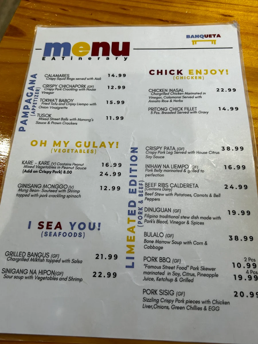 Menu, Banqueta
