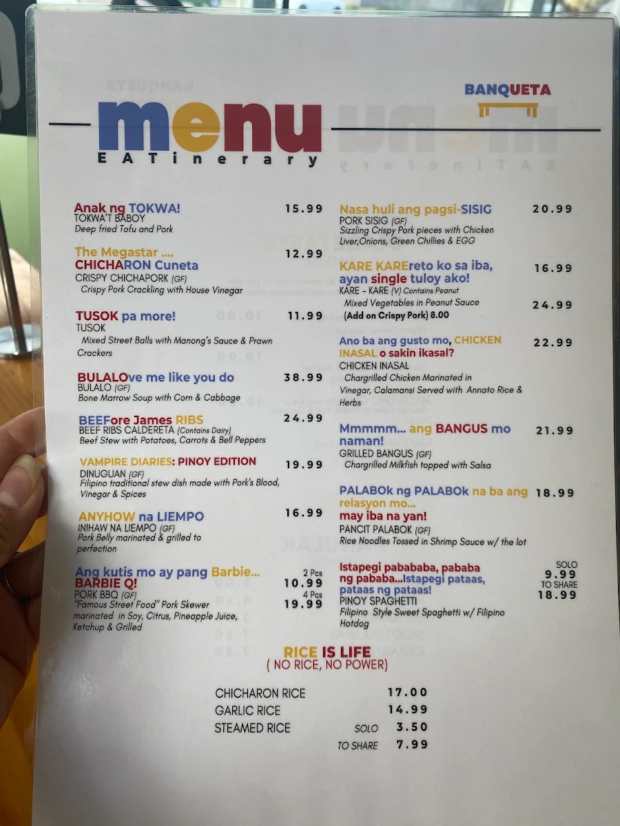 Menu, Banqueta
