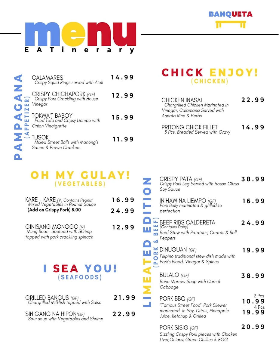Menu, Banqueta