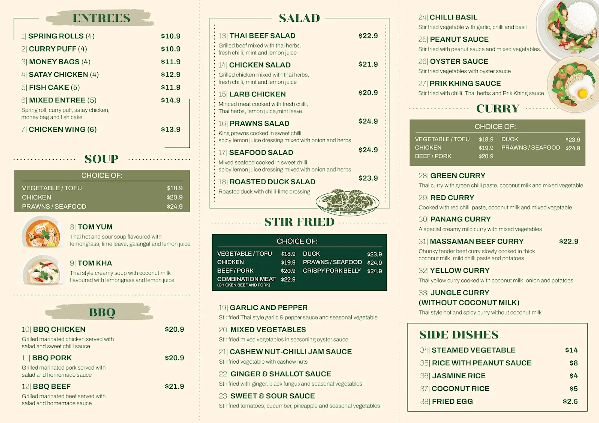 Menu, Noy Thai Takeaway