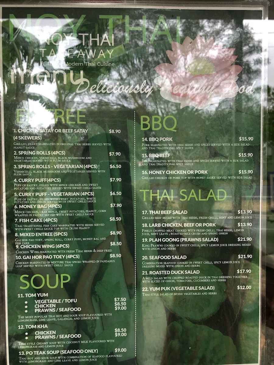 Menu, Noy Thai Takeaway