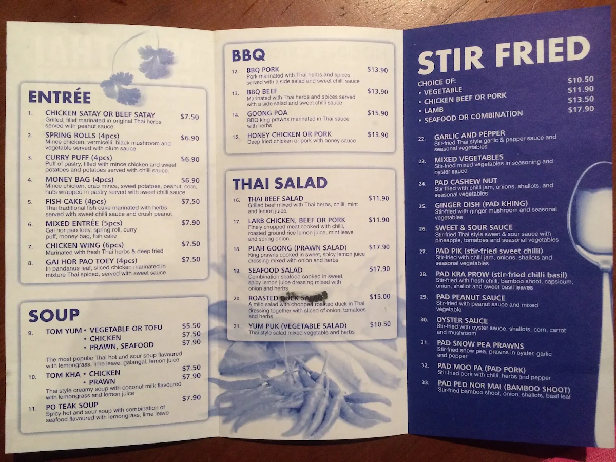 Menu, Noy Thai Takeaway