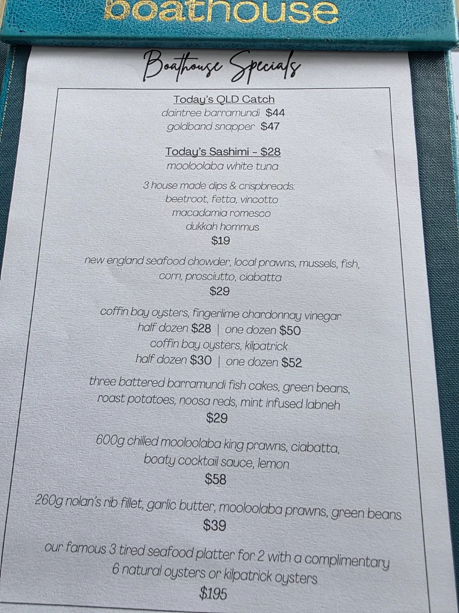 Menu, Noosa Boathouse