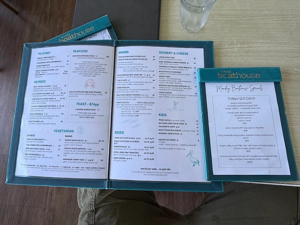 Menu, Noosa Boathouse