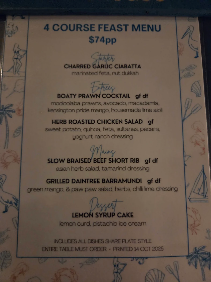 Menu, Noosa Boathouse