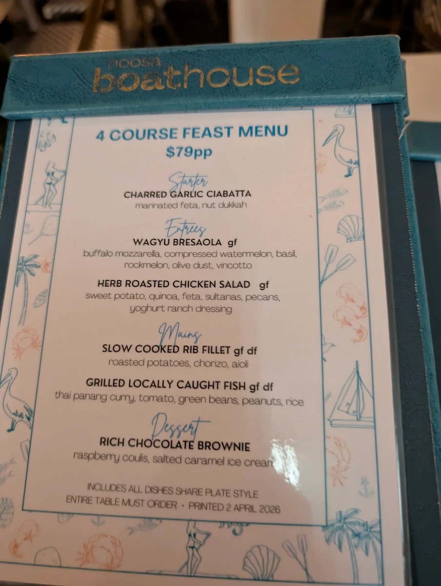 Menu, Noosa Boathouse